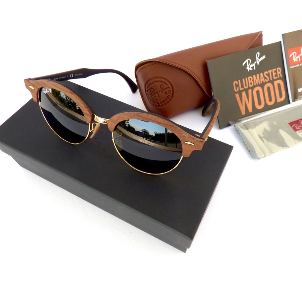 100% Authentic Ray-Ban ClubMaster Wood Sunglasses - Picture 2 of 7