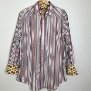 Robert graham striped Embroidered Floral shirt L