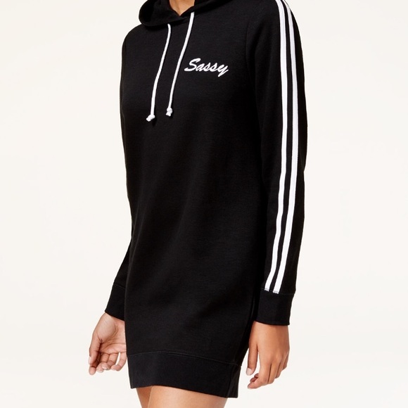 Black Sassy Hoodie Fleece Sweater Dress - Picture 3 of 3
