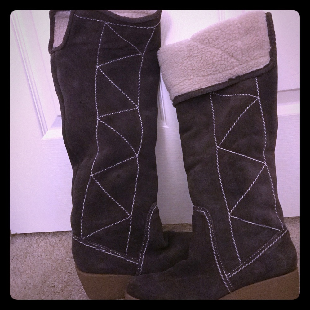 Michael Kors Shearling & Suede tall wedge Boots