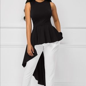 Asymmetric Hem Sleeveless Black Peplum Top