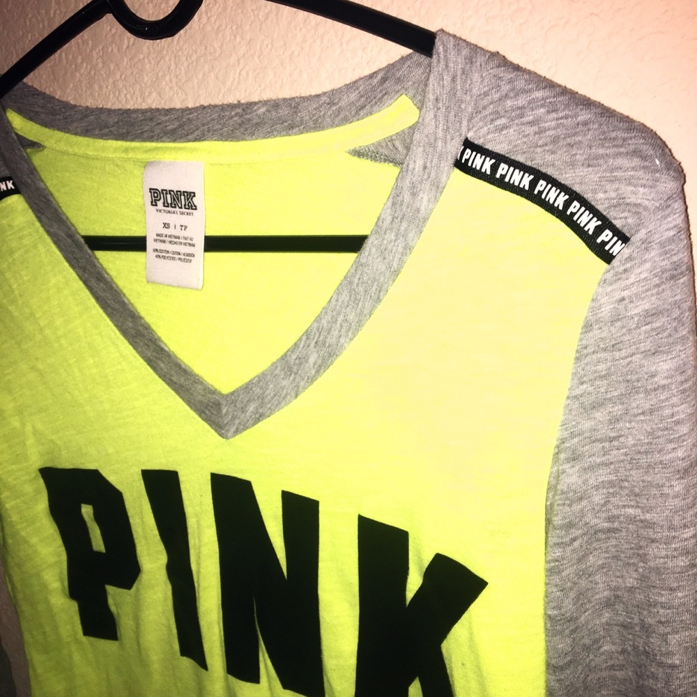 PINK long sleeve neon yellow & grey shirt