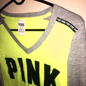 PINK long sleeve neon yellow & grey shirt