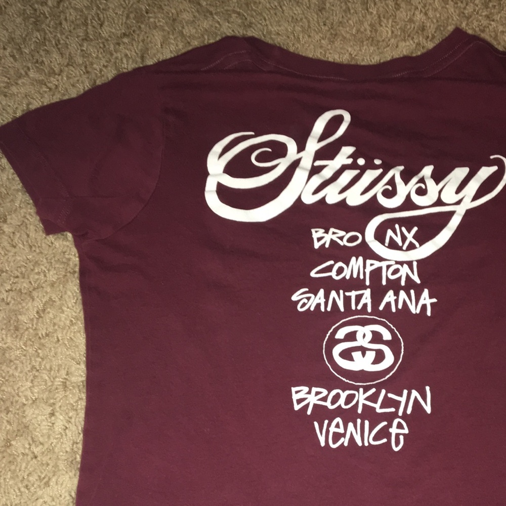 Stussy short sleeve maroon shirt
