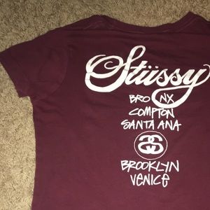 Stussy short sleeve maroon shirt
