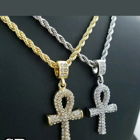 14K GOLD PLATED ICED OUT CHAINS COMBO - Picture 2 of 4