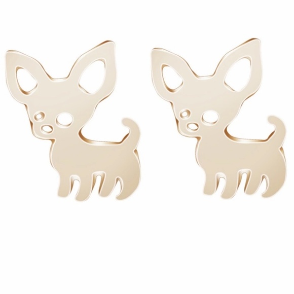 Gold Tone Chihuahua Stud Earrings - Picture 2 of 2