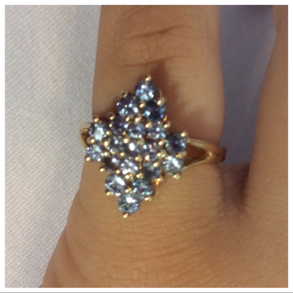 Blue Topaz Cluster Ring set in 10K gold