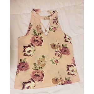 Francesca's Blush Pink Floral Keyhole Top.