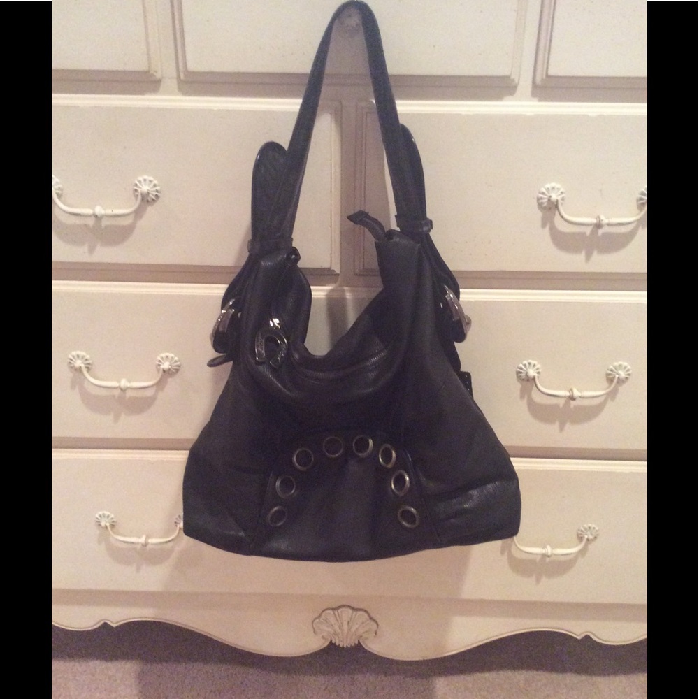 Black Leather Large Hobo Bag