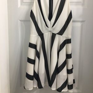Striped Flowy "Peekaboo" High-Neck Party Dress