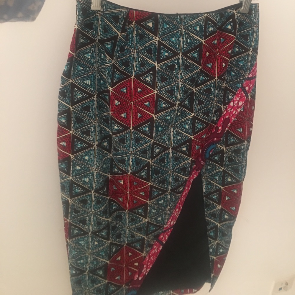 African Style Slim Skirt with High Slit, Size 4