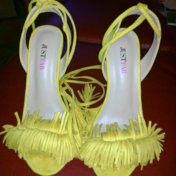 yellow fringe heels