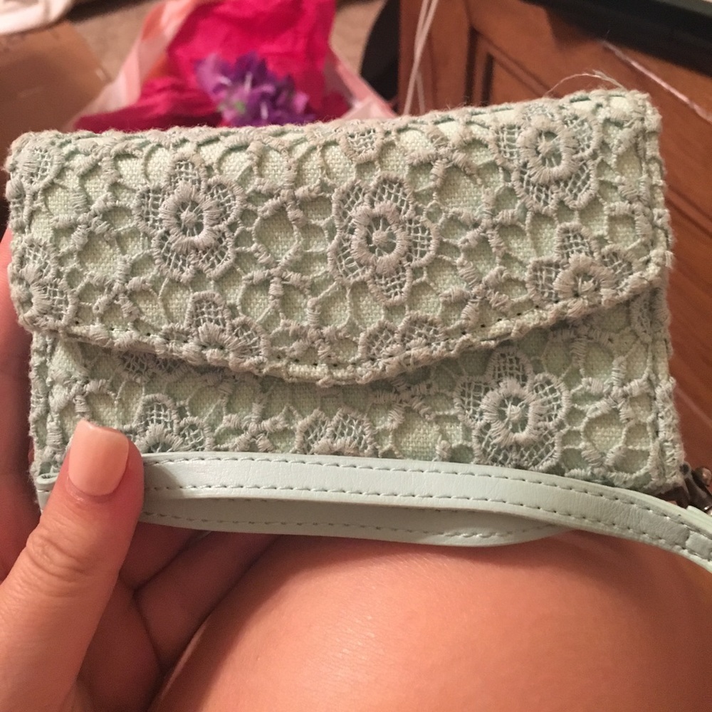 aqua blue flower crochet wallet