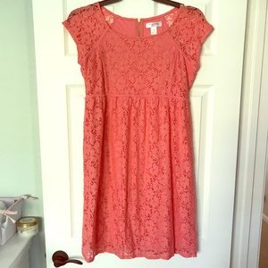 Coral lace maternity dress