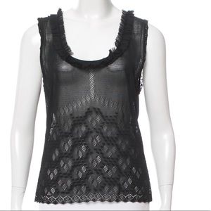 Ruffle trimmed open knit accents Chanel top