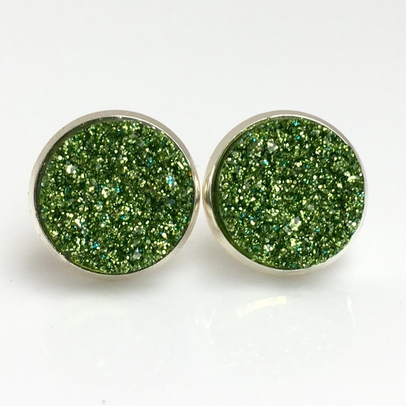 3 for 15🎀 light green glitter faux druzy studs - Picture 4 of 7