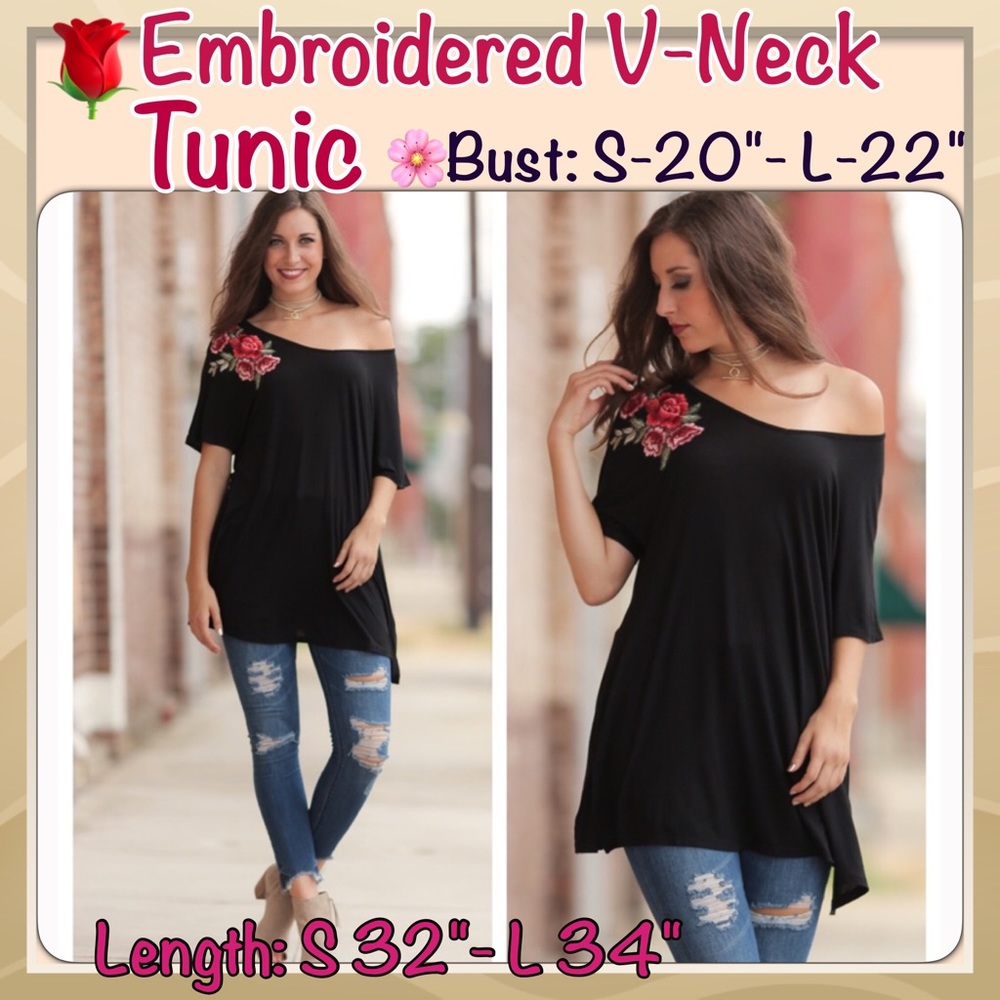 🆕🌹Roses Embroidered V-Neck Tunic
