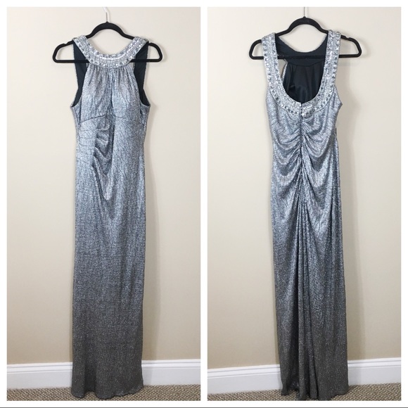 Cache Dresses & Skirts - SALE Cache Silver Beaded Evening Cocktail Gown