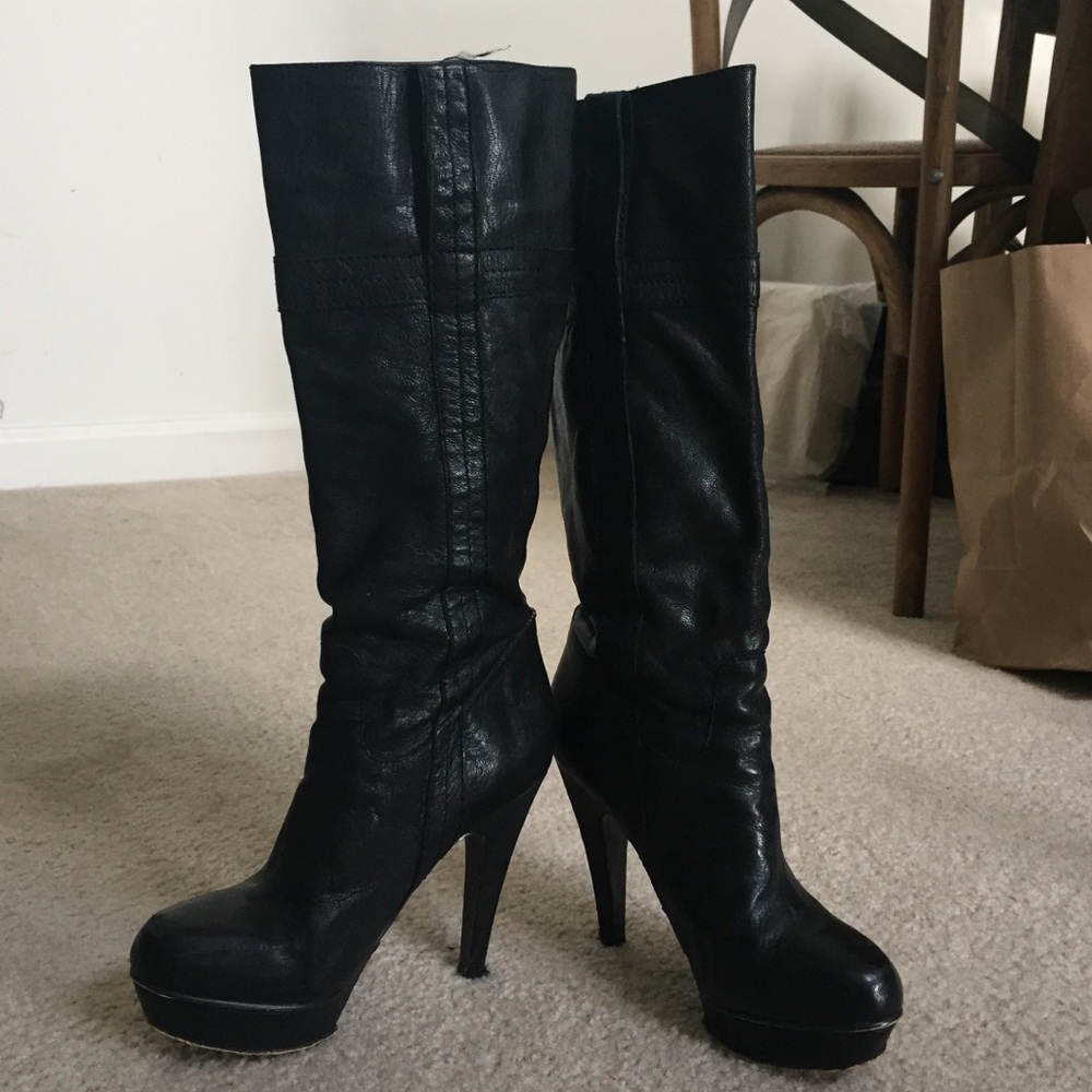 Leather Moto-style platform boots