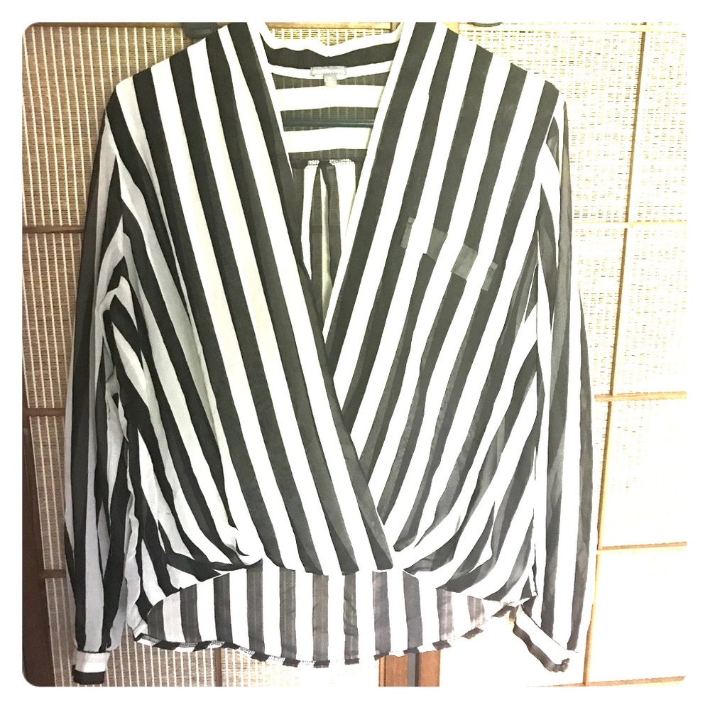 Charlotte Russe long black white striped shirt