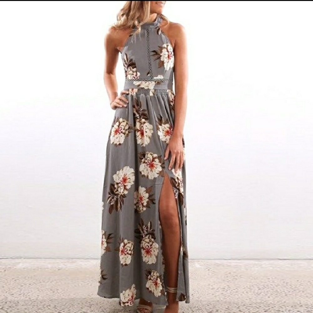 Grey and white floral Maxi dress 💕
