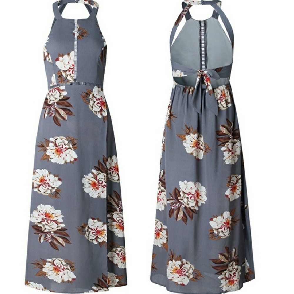 Grey and white floral Maxi dress 💕 - Picture 3 of 5