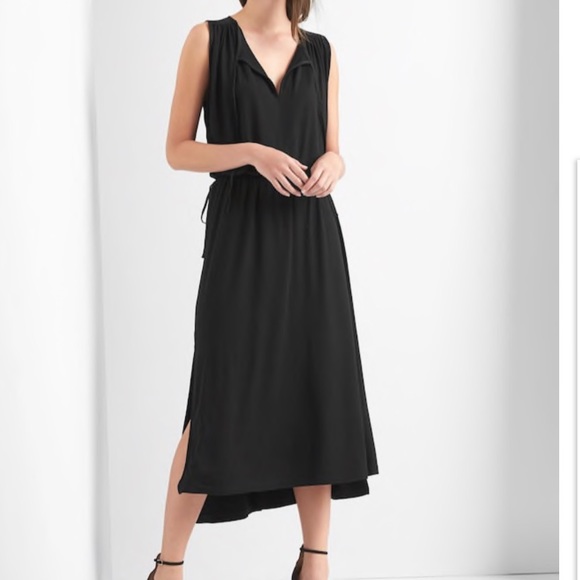 GAP Black Midi Dress High Low Step Hem - Picture 3 of 5