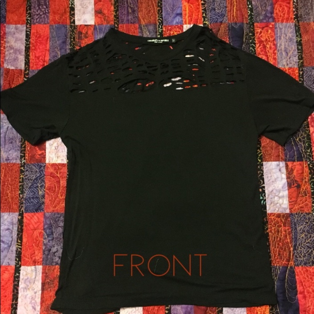 Black Torn Tee Summer Fringe Boho Obesity+Speed