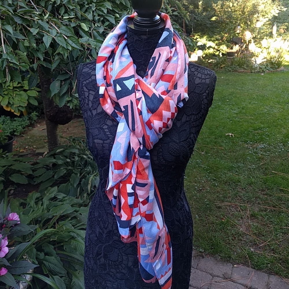 Gorgeous Orange and Blue Geo Scarf