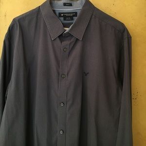 AMERICAN EAGLE Navy/Gray Striped Shirt Slim Fit