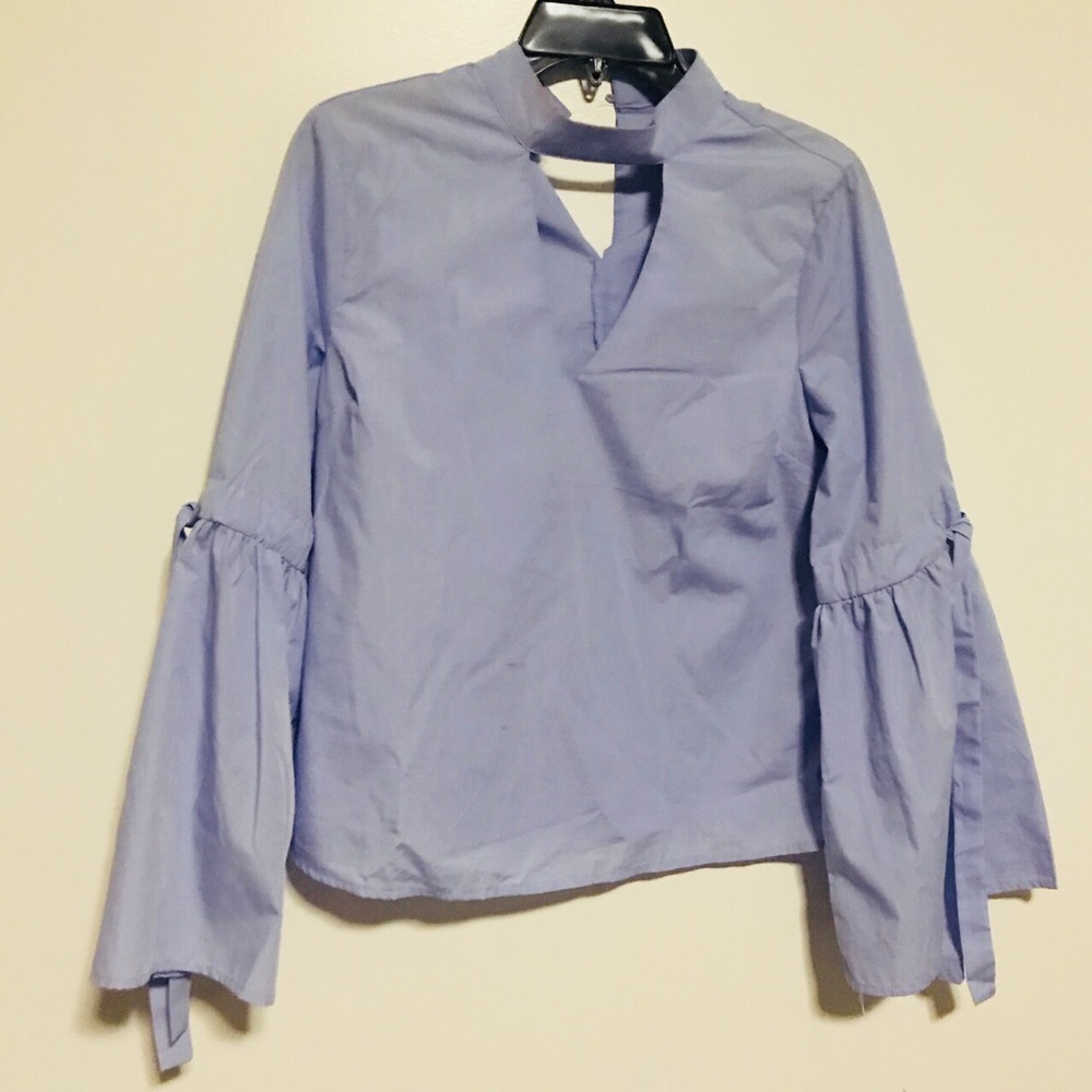 Blue Shirt With Long Bell Sleeves