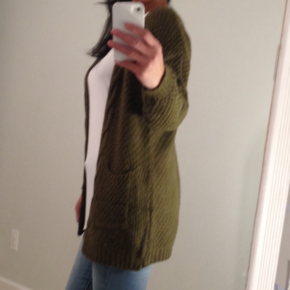 LAST ONE Open Cable  Cardigan OLIVE NWOT - Picture 2 of 3