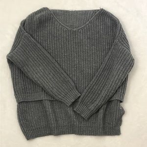 Grey Knit high low sweater. Cropped