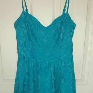 Teal Spaghetti Strap Lace Dress