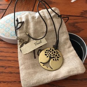 Fossil Gold Tree Pendant Necklace