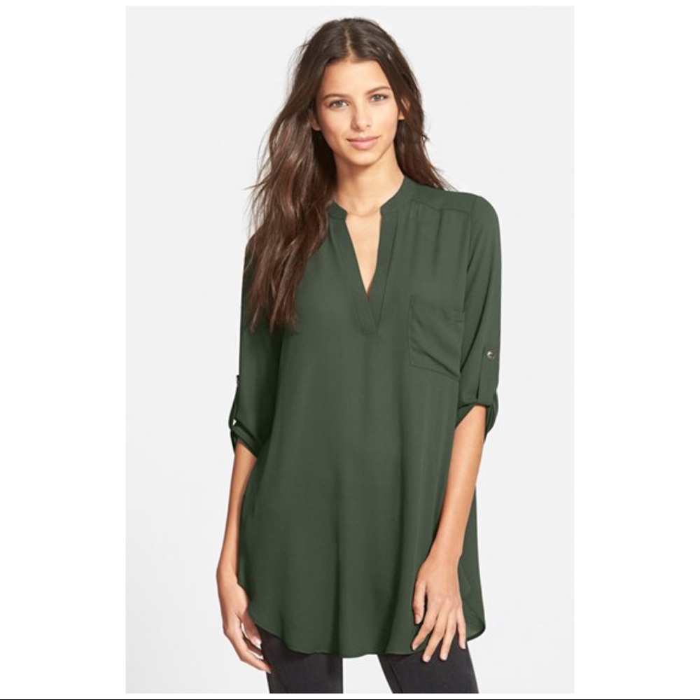 LUSH Perfect Roll Tab Sleeve Tunic S OLIVE GREEN