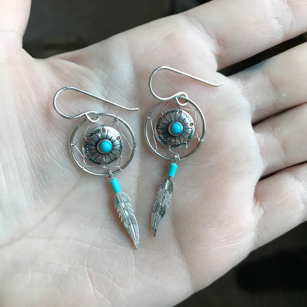 SILVER AND TURQUOISE DREAM CATCHER EARRINGS