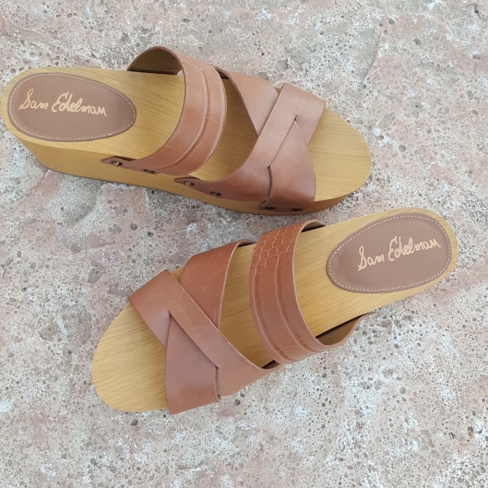 Sam Edelman Leather Wood Platform Wedges 10 40 - Picture 2 of 8