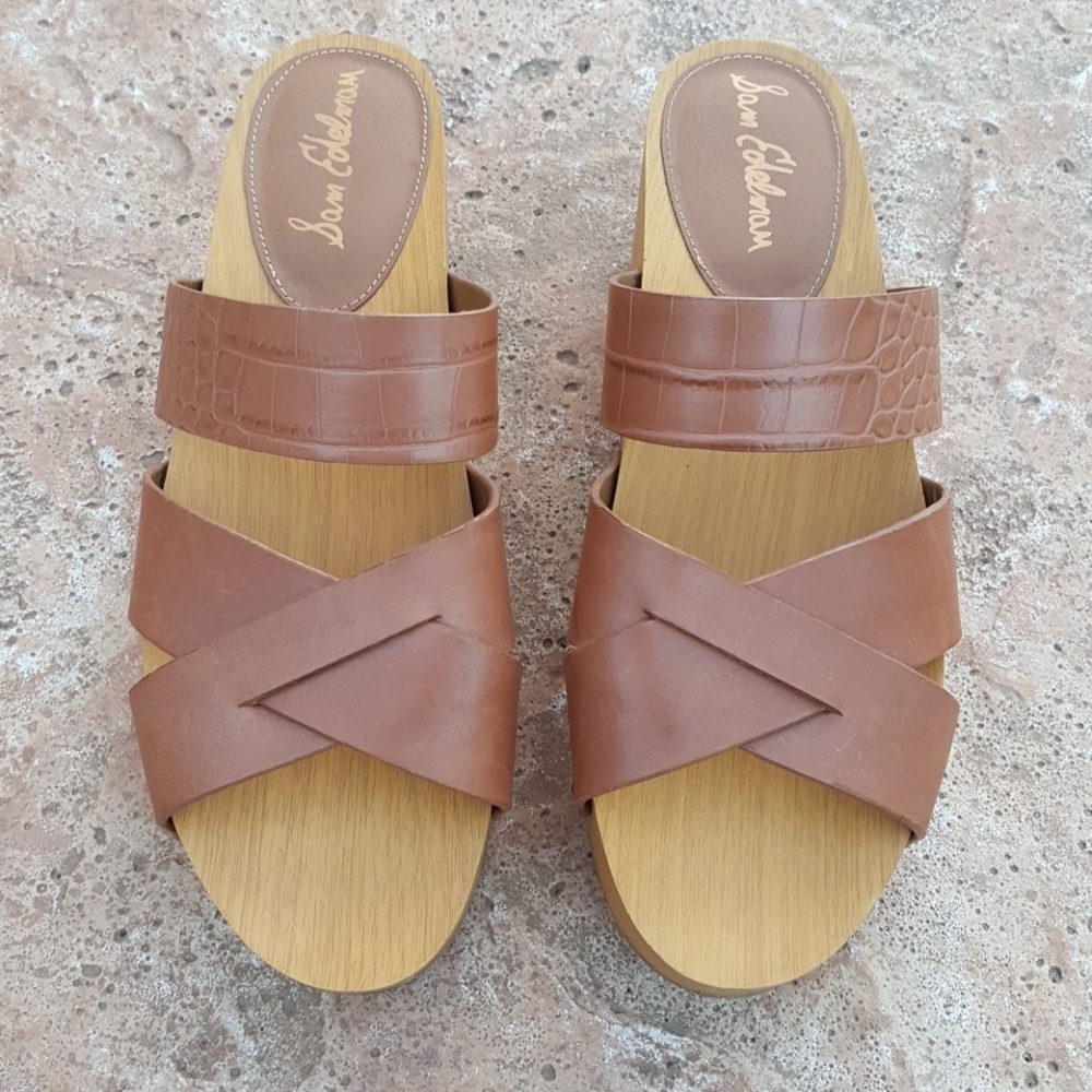 Sam Edelman Leather Wood Platform Wedges 10 40 - Picture 4 of 8