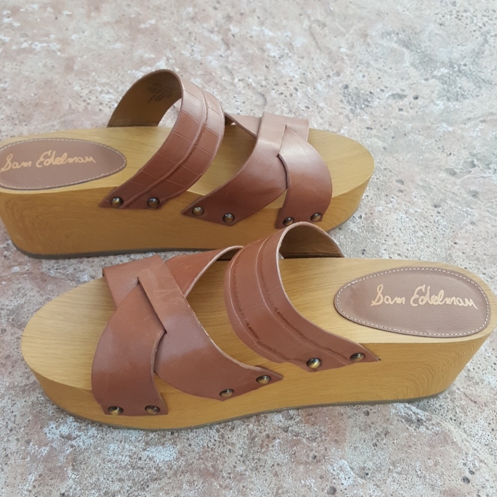 Sam Edelman Leather Wood Platform Wedges 10 40 - Picture 6 of 8