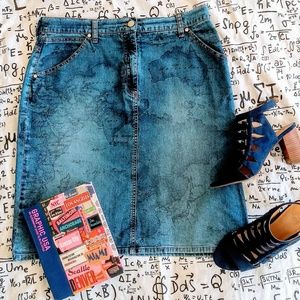90s ALVIERO MARTINI Map Denim Skirt