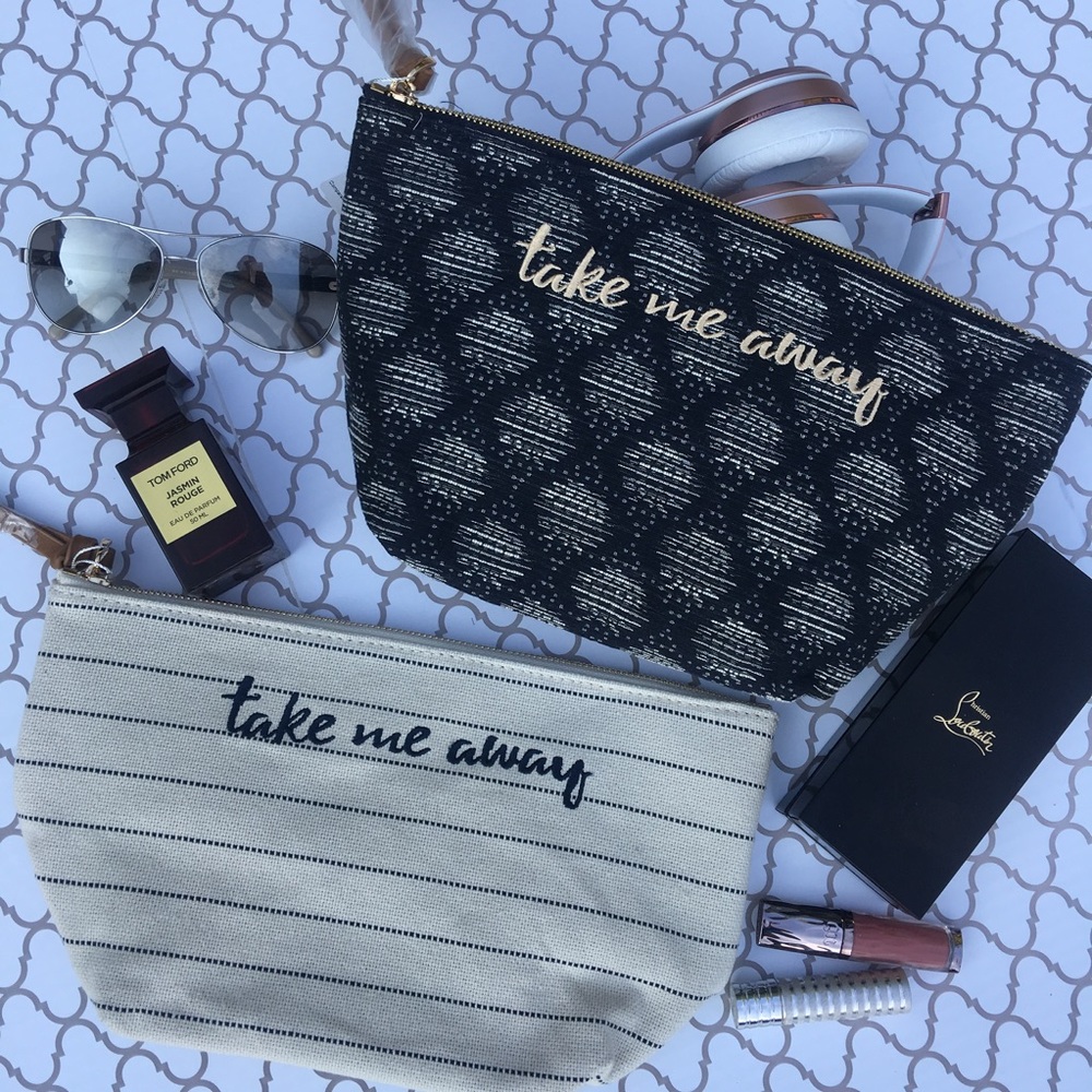 🆕 EMBROIDERED TAKE ME AWAY COSMETIC BAG IVORY