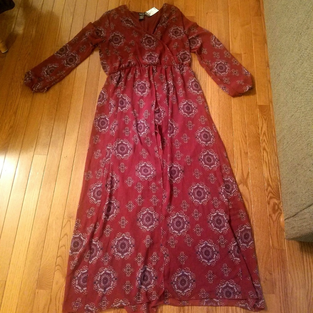 NWT.Rue 21 maroon romper with maxi skirt overlay.