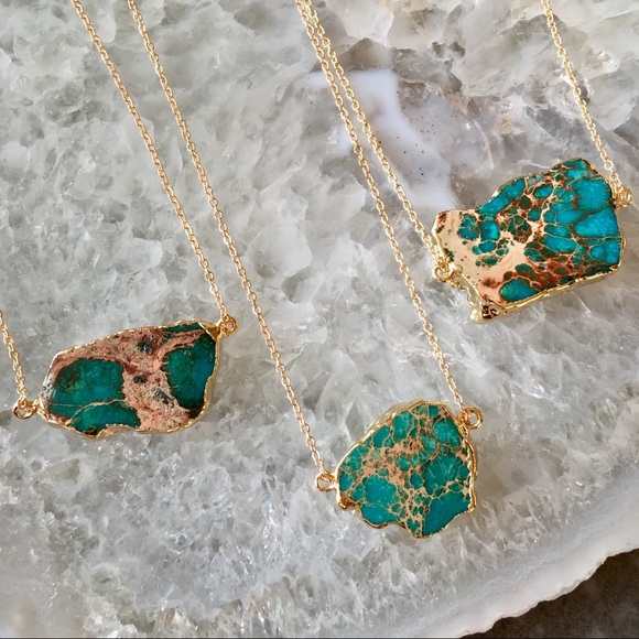 Raw Jasper Natural Stone 18K Gold Dainty Necklace - Picture 3 of 6