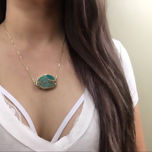 Raw Jasper Natural Stone 18K Gold Dainty Necklace - Picture 2 of 6