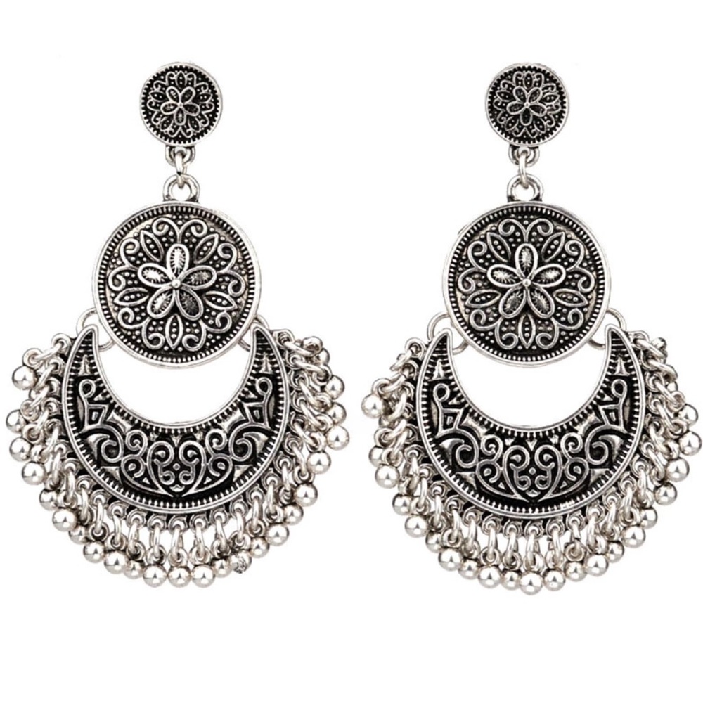 Mythic Antique Silver Carved Moon Tibetan Boho NWT