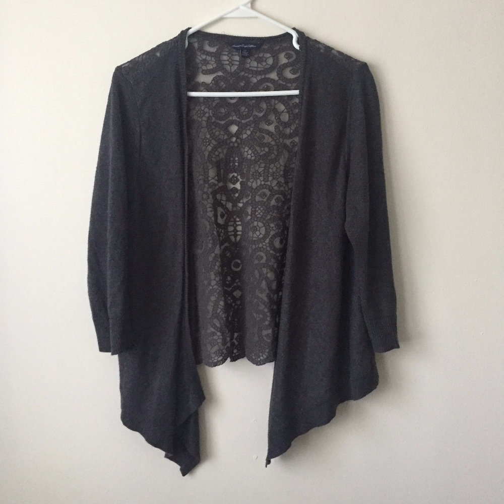American Eagle Gray Lacy Cardigan