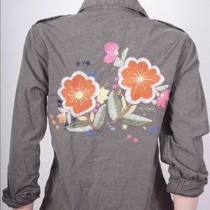 Lucky Brand embroidered military jacket green M