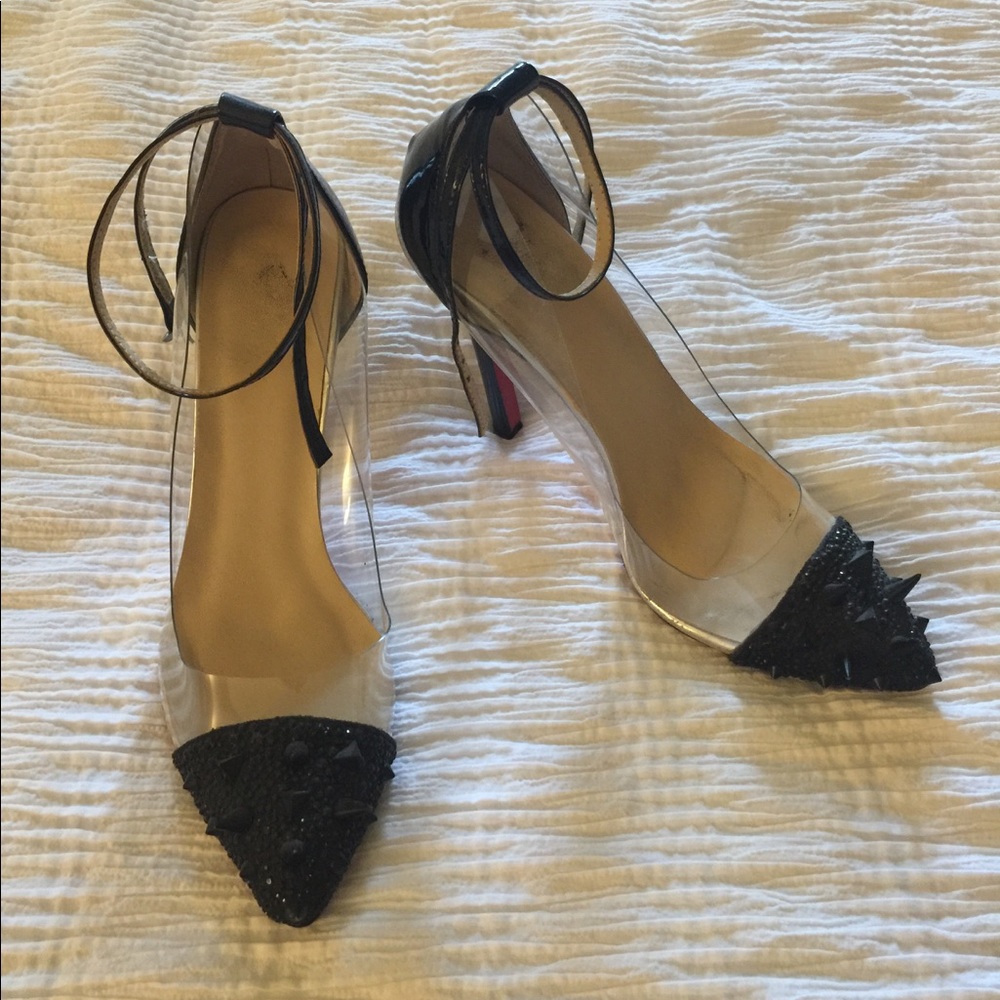 Black, spike toe, clear heels
